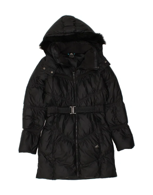 ADIDAS Womens Hooded Padded Coat UK 10 Small   Black Polyester