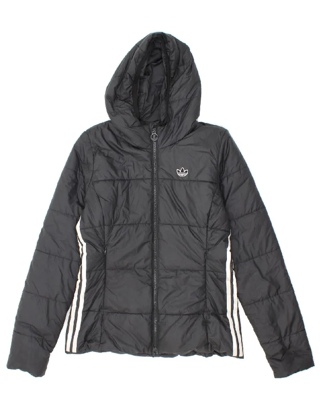 ADIDAS Womens Hooded Padded Jacket UK 10 Small Grey Polyester