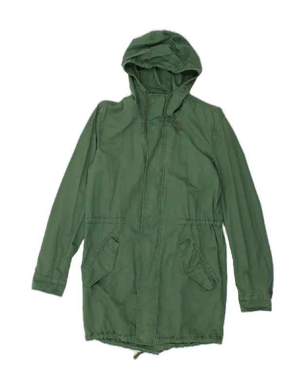 BENETTON Womens Hooded Parka Jacket IT 46 Large Green Cotton