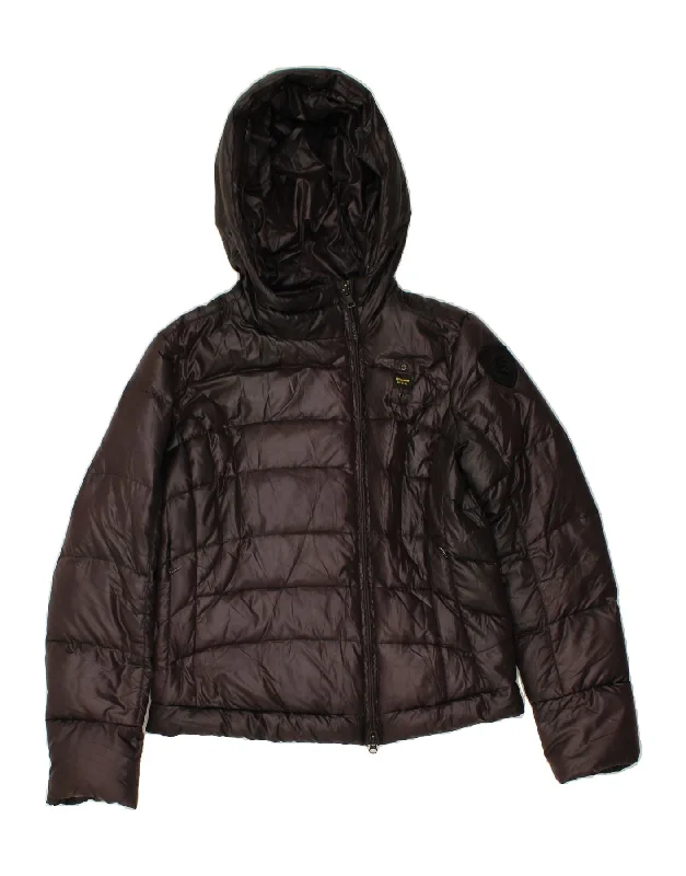 BLAUER Womens Hooded Padded Jacket UK 18 XL Brown Polyester