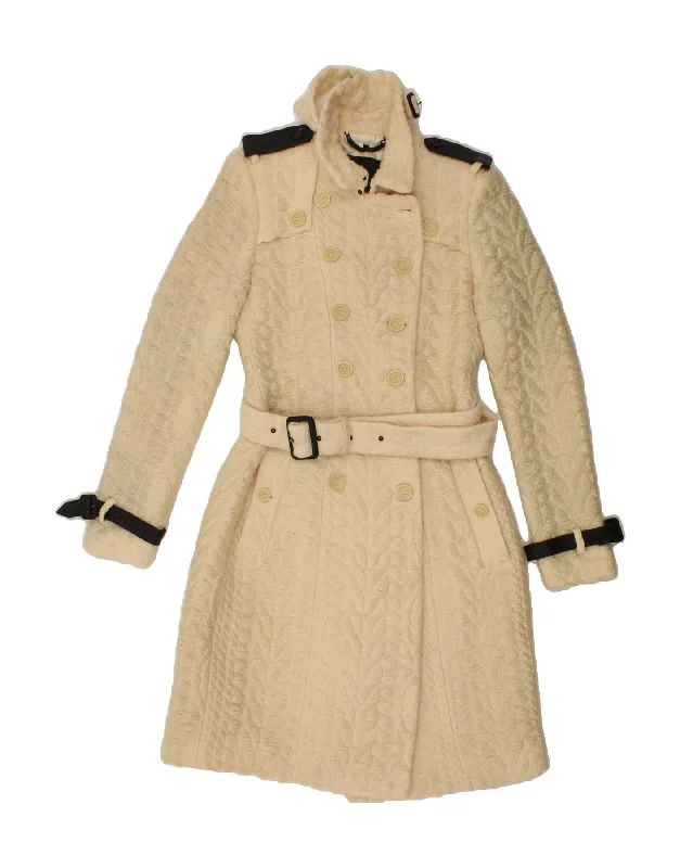 BURBERRY Womens Double Breasted Overcoat IT 44 Medium Beige Wool