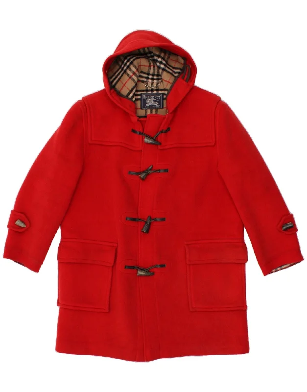 BURBERRYS Womens Hooded Duffle Coat UK 14 Medium Red Wool