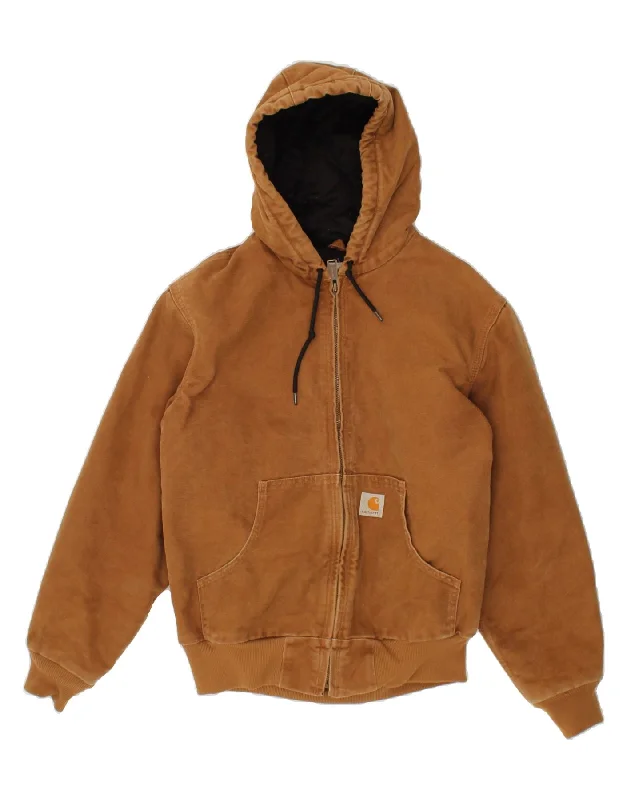 CARHARTT Womens Hooded Bomber Jacket US 4/6 Small Brown Cotton