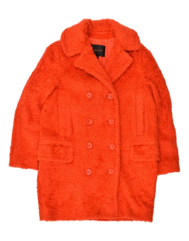 COACH Womens Fleece Overcoat UK 10 Small Orange Acrylic