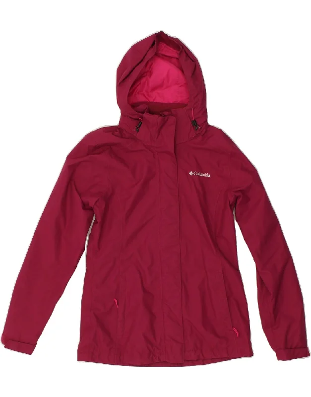 COLUMBIA Womens Hooded Rain Jacket UK 10 Small Burgundy Nylon