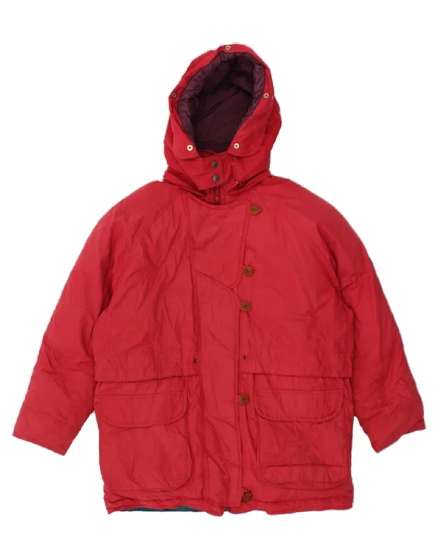 DIADORA Womens Hooded Windbreaker Jacket UK 14 Medium Red Polyester