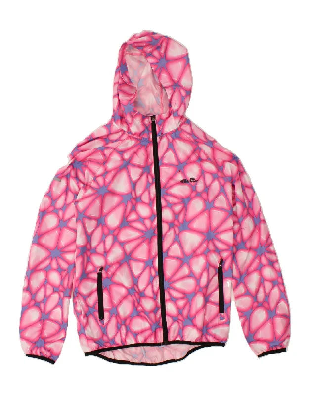 ELLESSE Womens Abstract Pattern Hooded Rain Jacket UK 12 Medium Pink