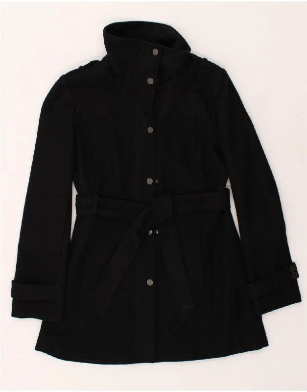 GUESS Womens Overcoat UK 8 Small Black Wool