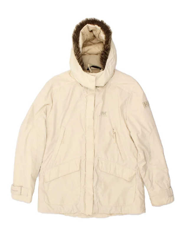 HELLY HANSEN Womens Hooded Padded Jacket UK 6 XS Off White Nylon