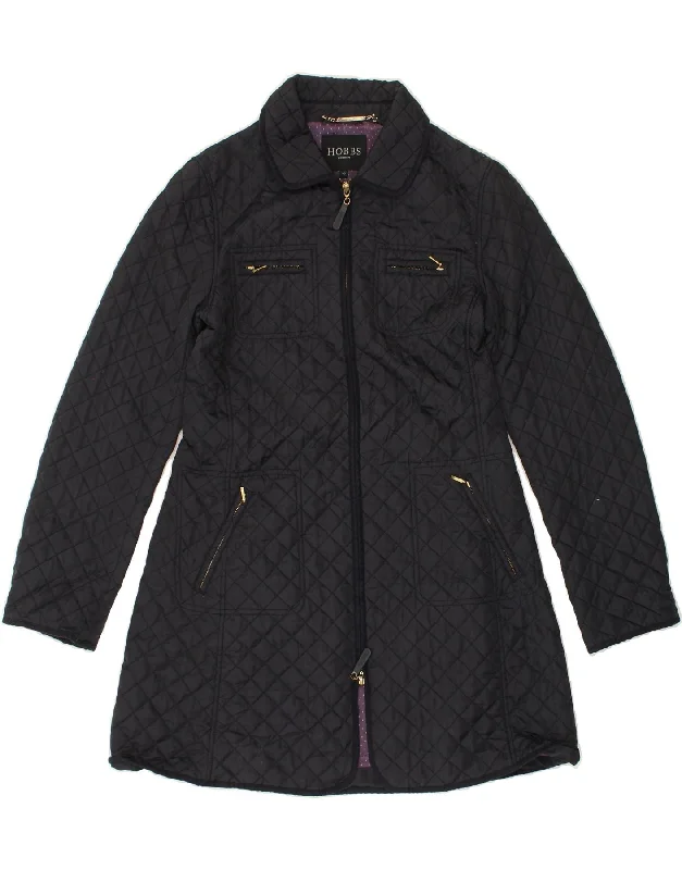 HOBBS Womens Quilted Overcoat UK 10 Small Navy Blue Nylon