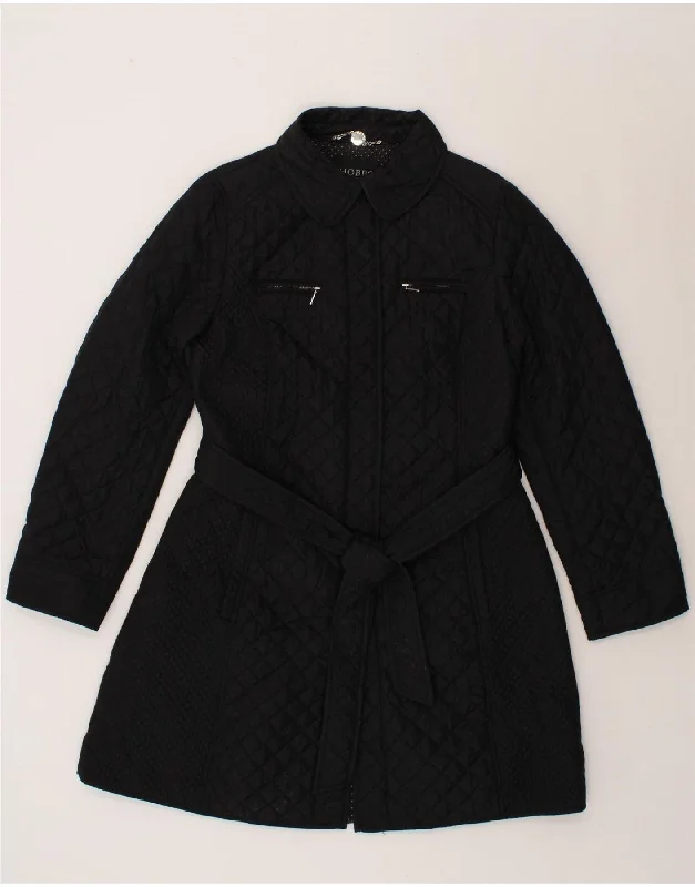 HOBBS Womens Quilted Overcoat UK 14 Medium Black Polyamide