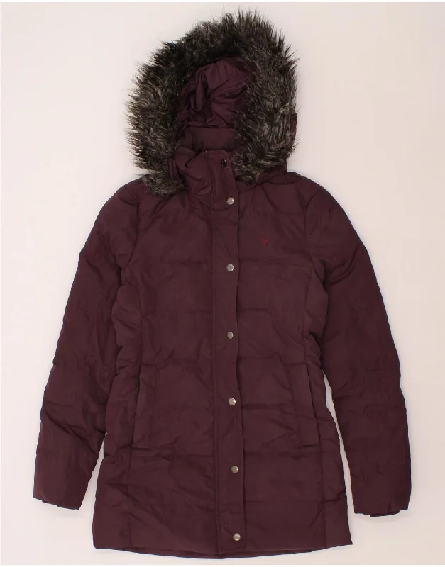 JACK WILLS Womens Hooded Padded Coat UK 8 Small Burgundy Polyester