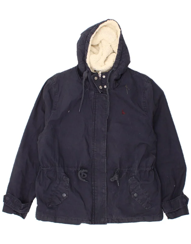 JACK WILLS Womens Hooded Windbreaker Jacket UK 14 Large  Navy Blue Cotton