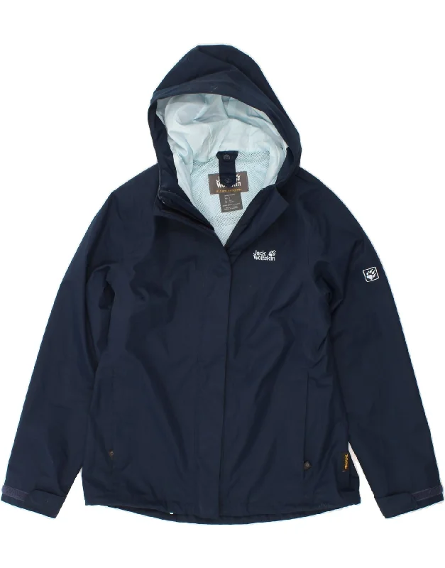 JACK WOLFSKIN Womens Hooded Rain Jacket UK 8/10 Small Navy Blue