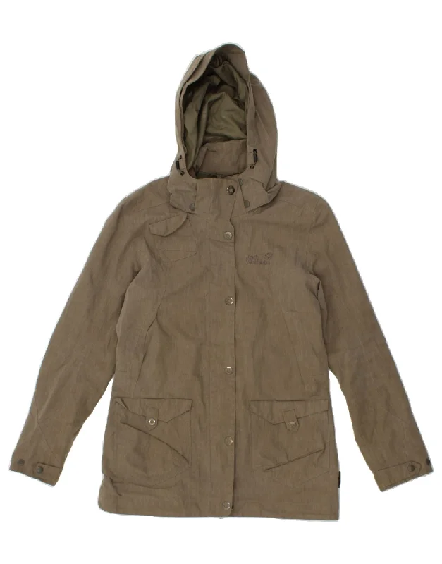 JACK WOLFSKIN Womens Hooded Windbreaker Jacket UK 10 Small Khaki Polyester