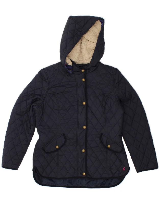 JOULES Womens Hooded Quilted Jacket UK 14 Large Navy Blue Polyamide