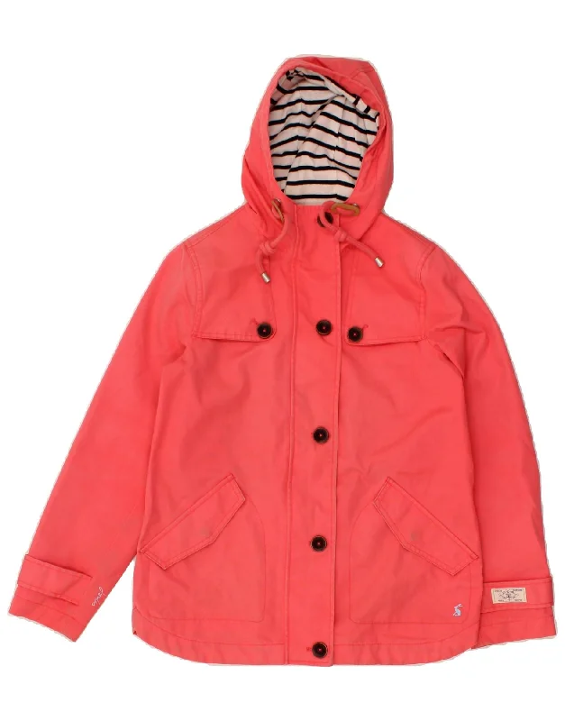 JOULES Womens Hooded Waterproof Jacket UK 8 Small  Pink Cotton