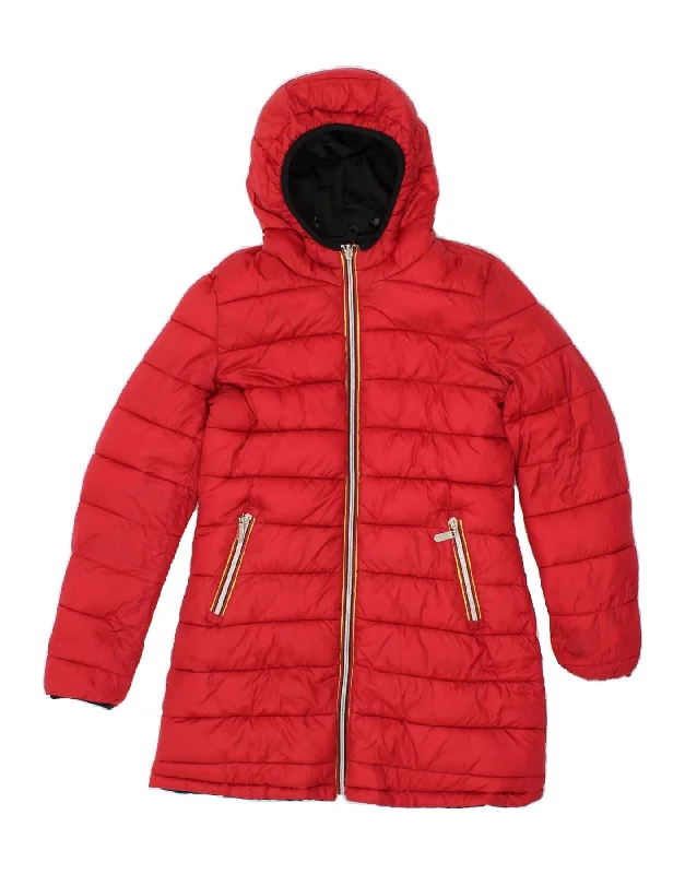 K-WAY Womens Reversible Hooded Padded Coat UK 10 Small Red Polyester