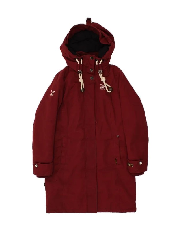 KHUJO Womens Hooded Overcoat UK 10 Small Maroon Polyester