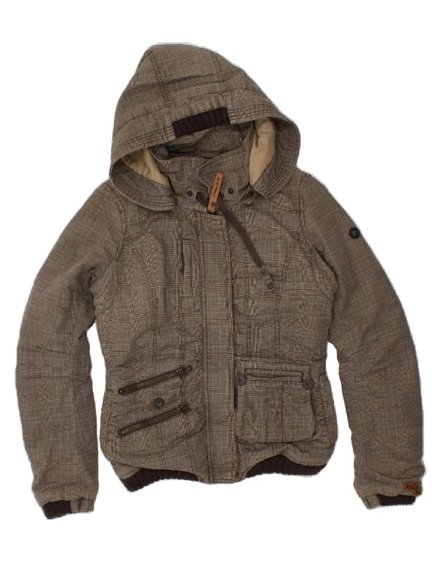 KHUJO Womens Hooded Windbreaker Jacket UK 10 Small Grey Check