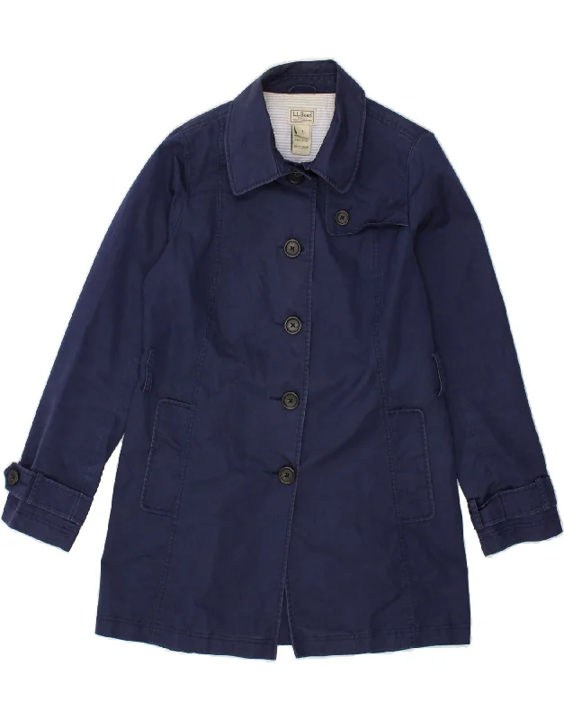 L.L.BEAN Womens Overcoat UK 14 Medium Navy Blue Cotton