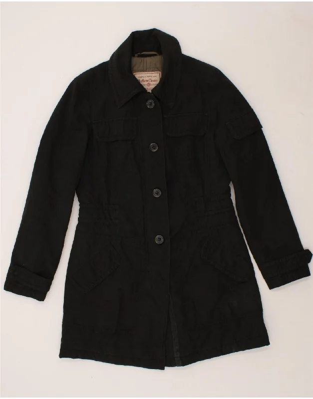 MARLBORO CLASSICS Womens Overcoat EU 40 Medium Black Cotton