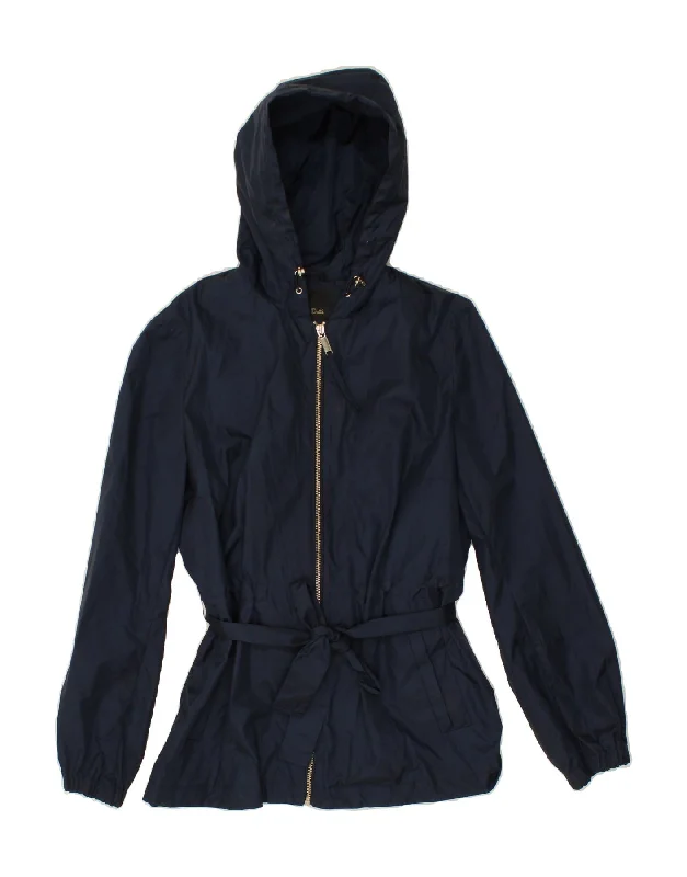 MASSIMO DUTTI Womens Hooded Rain Jacket UK 16 Large Navy Blue Polyamide