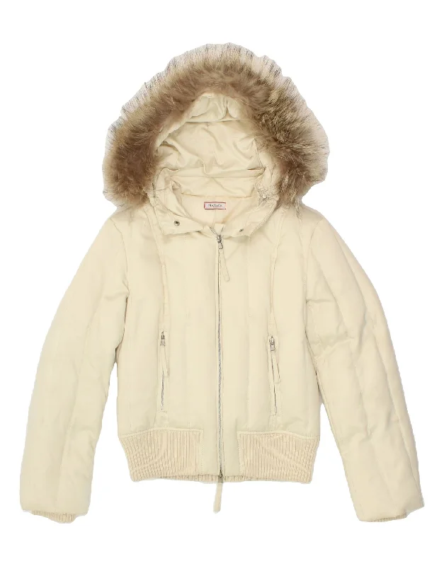 MAX & CO. Womens Hooded Padded Jacket UK 12 Medium Off White Polyamide