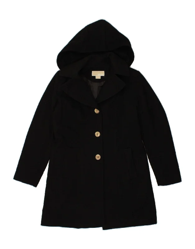 MICHAEL KORS Womens Hooded Overcoat US 6 Medium Black Wool