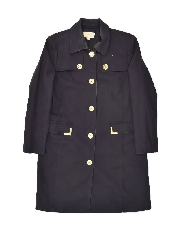 MICHAEL KORS Womens Overcoat UK 18 XL Navy Blue Cotton