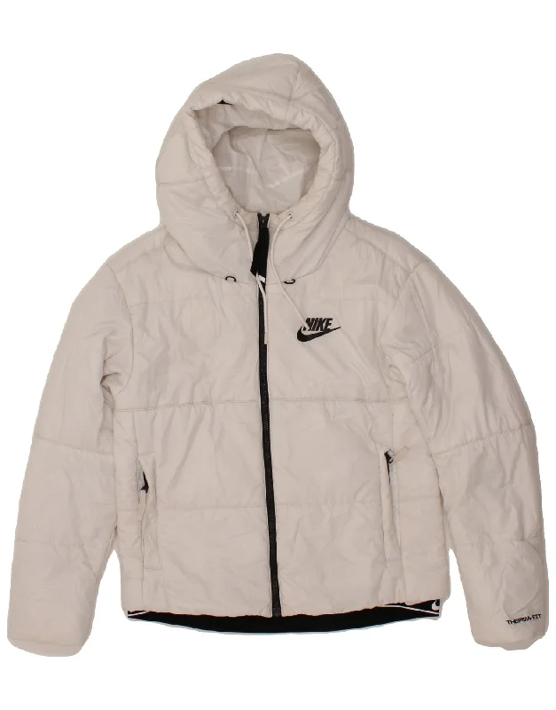 NIKE Womens Hooded Padded Jacket UK 10 Small White Polyester