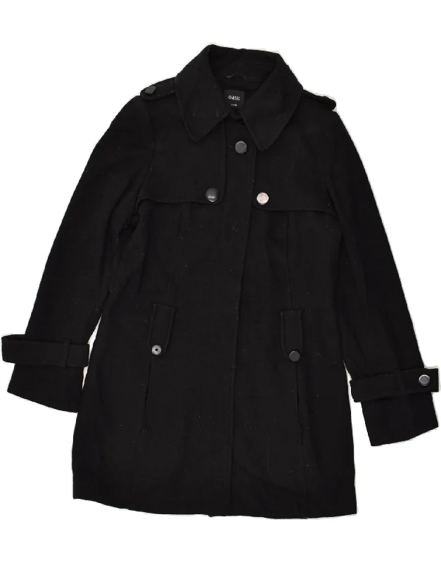 OASIS Womens Military Overcoat UK 14 Medium Black Wool