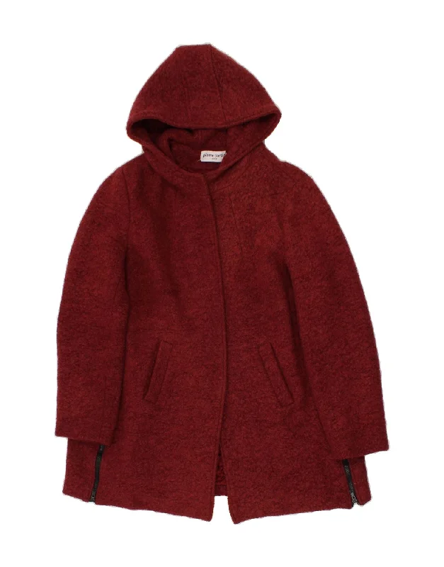 PIERRE CARDIN Womens Hooded Overcoat IT 47 XL Burgundy Wool