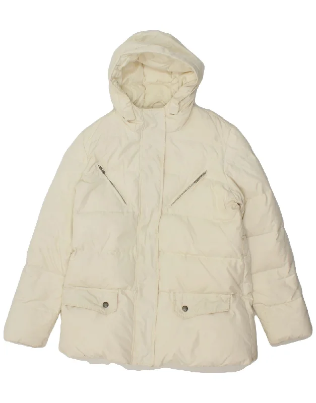 RALPH LAUREN Womens Hooded Padded Jacket UK 16 Large Off White Polyester