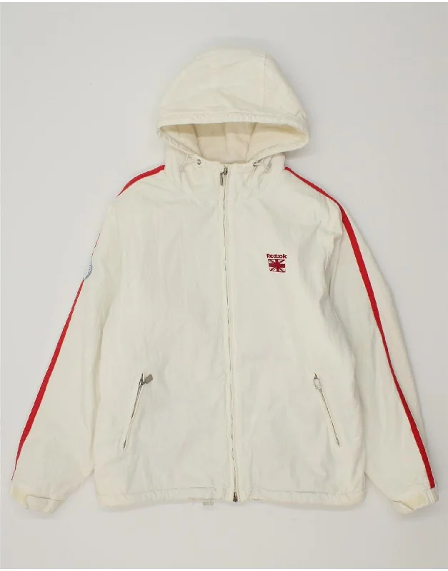 REEBOK Womens Hooded Windbreaker Jacket UK 14 Large White Polyamide