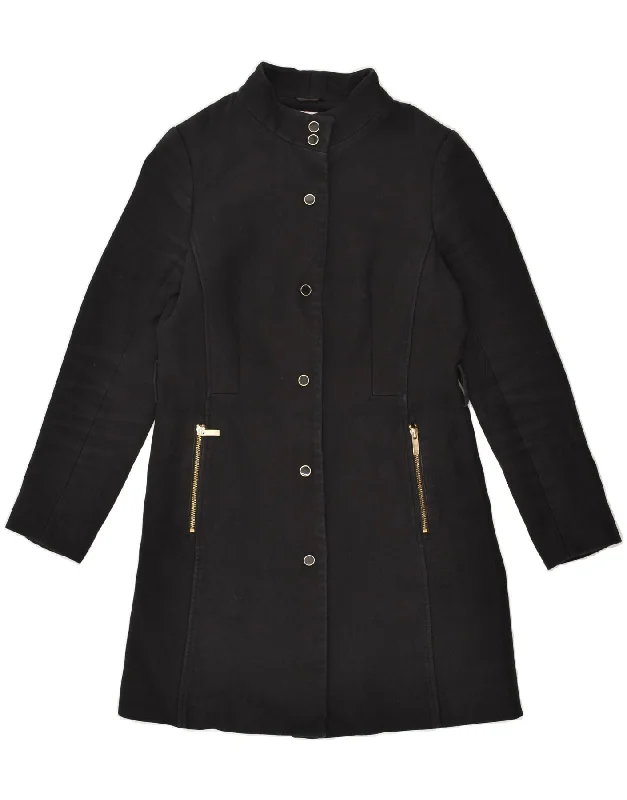 REISS Womens Overcoat UK 10 Small Black Cotton