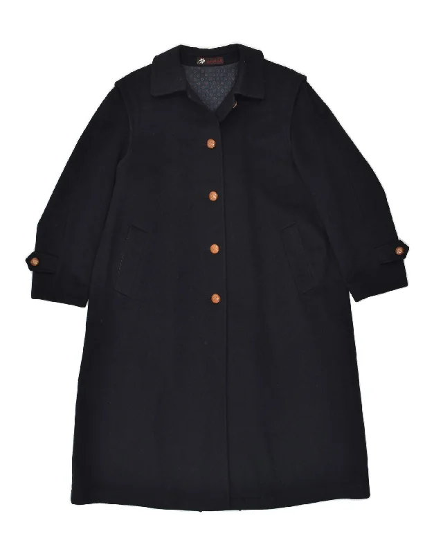 STEINBOCK Womens Overcoat UK 12 Medium Navy Blue Wool