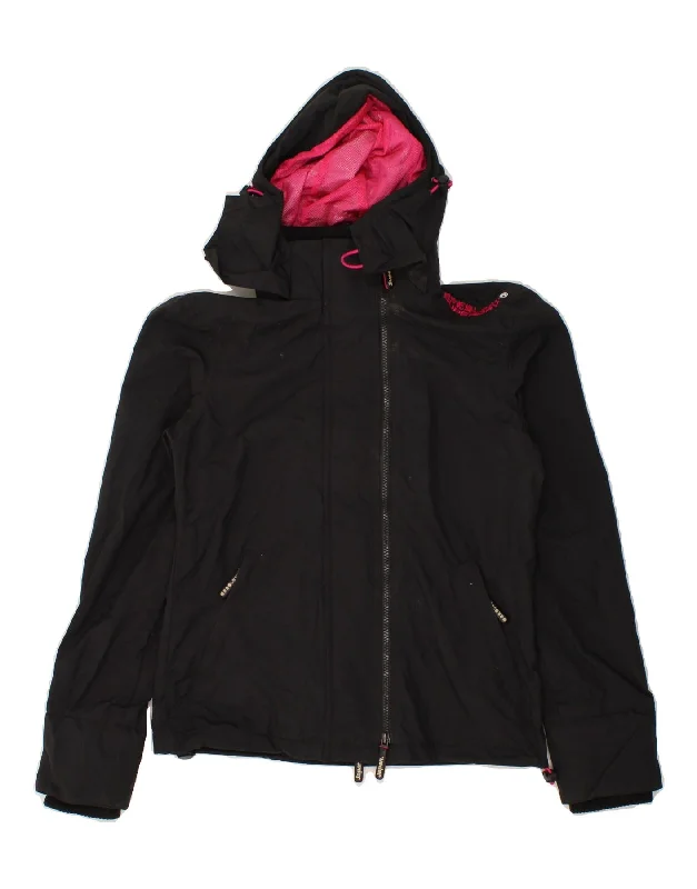 SUPERDRY Womens Hooded Windbreaker Jacket UK 10 Small Black Nylon