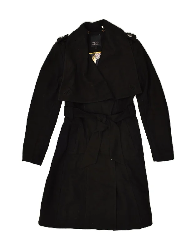 TED BAKER Womens Overcoat Size 1  XS Black Virgin Wool