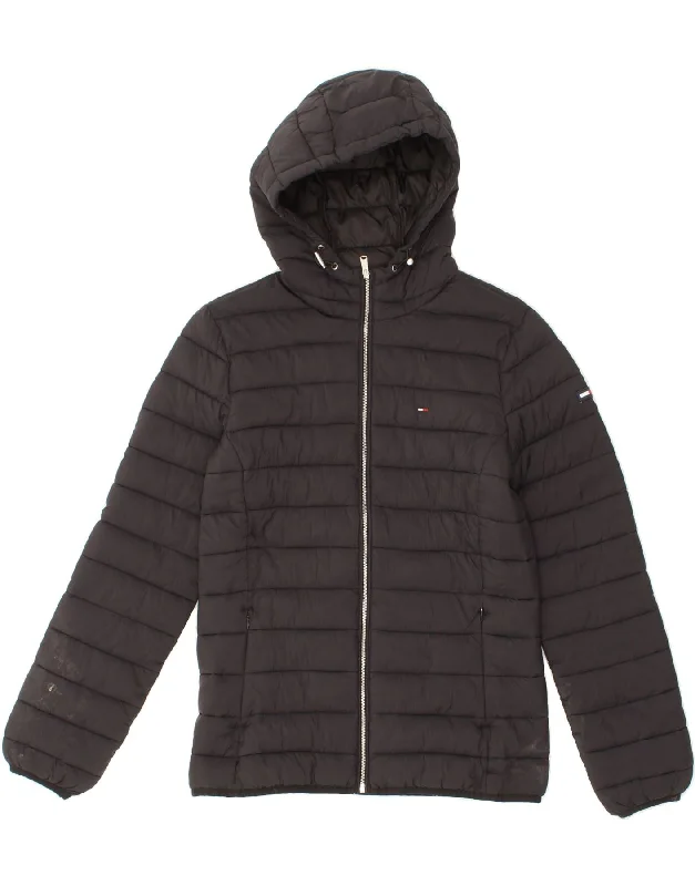 TOMMY HILFIGER Womens Hooded Padded Jacket UK 10 Small Black Polyamide