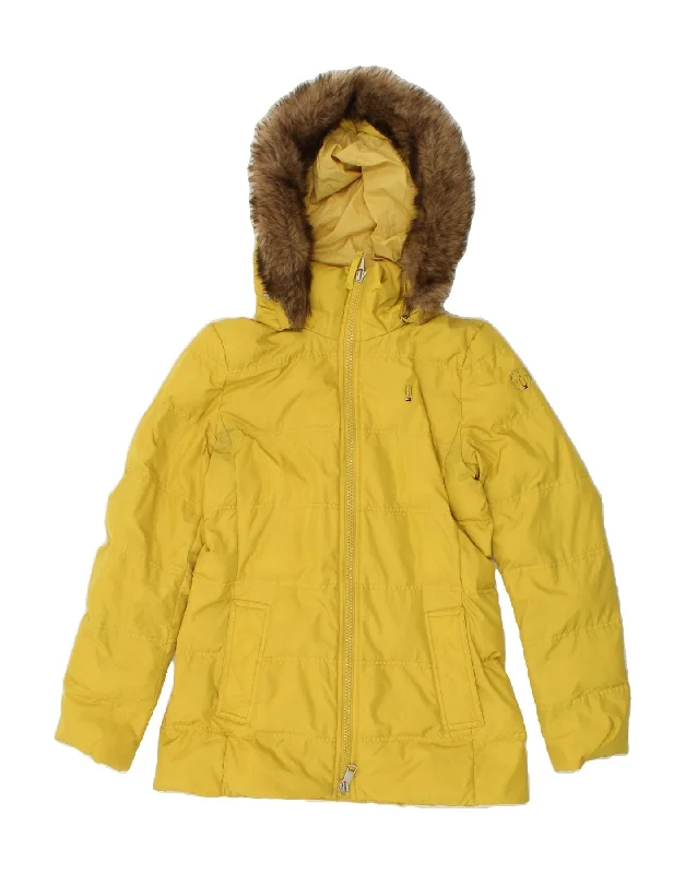 TOMMY HILFIGER Womens Hooded Padded Jacket UK 10 Small Yellow Polyester