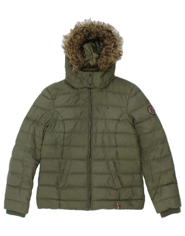 TOMMY HILFIGER Womens Hooded Padded Jacket UK 18 XL Green Polyester