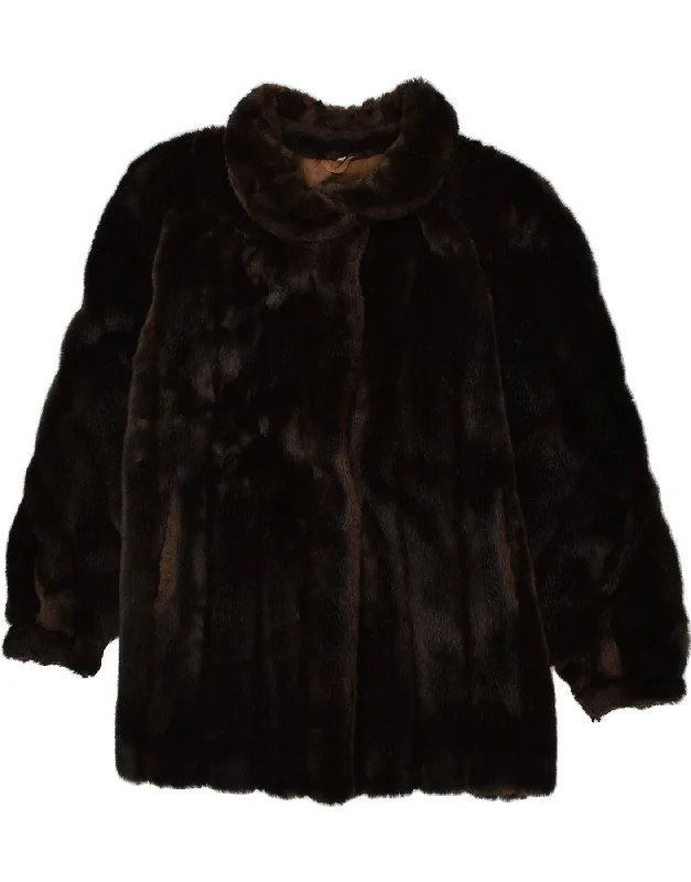 VINTAGE Womens Faux Fur Overcoat IT 48 XL Brown