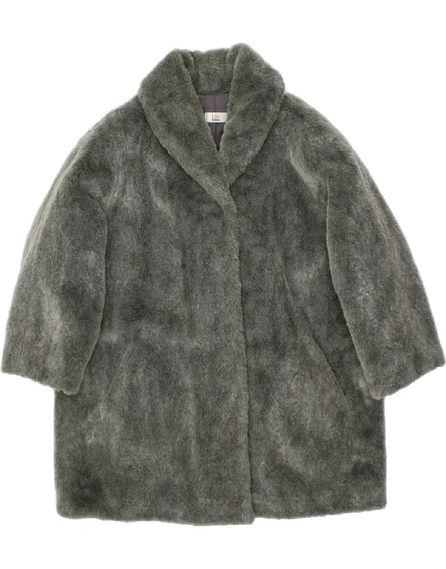 VINTAGE Womens Faux Fur Overcoat UK 16 Large Grey