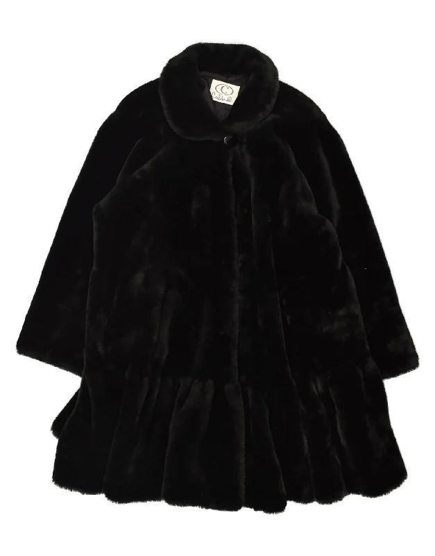 VINTAGE Womens Faux Fur Overcoat UK 20 2XL Black Polyacrylic