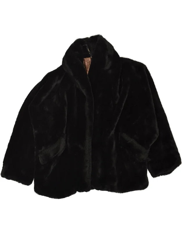 VINTAGE Womens Faux Fur Overcoat UK 22 3XL Black