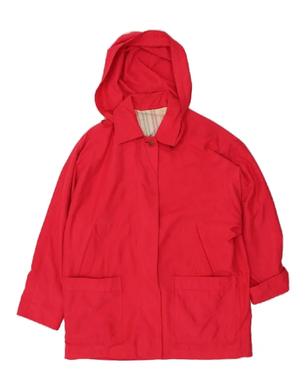 VINTAGE Womens Hooded Overcoat UK 12 Medium  Red Polyester