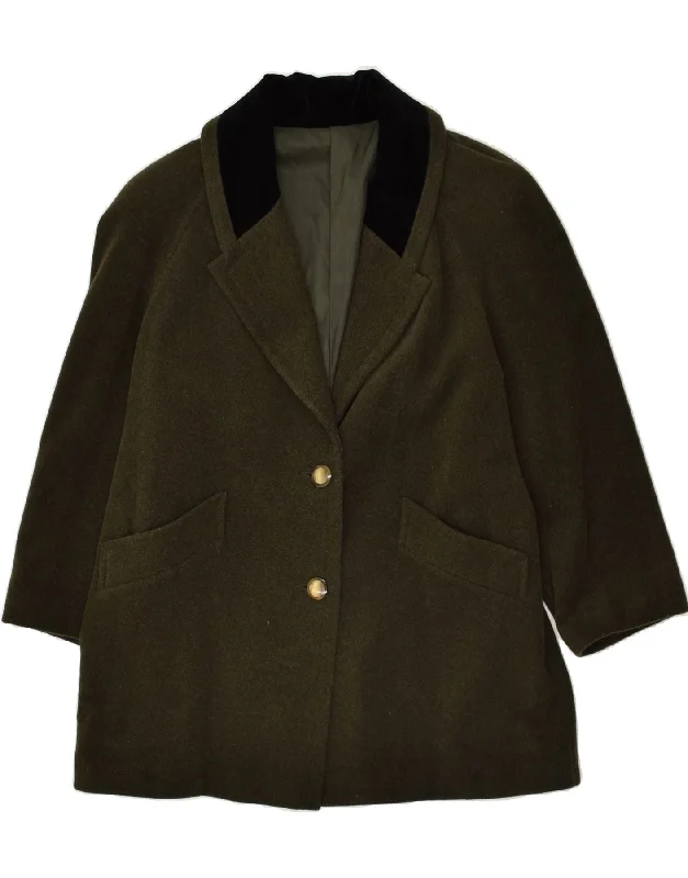 VINTAGE Womens Overcoat EU 44 XL Khaki Wool