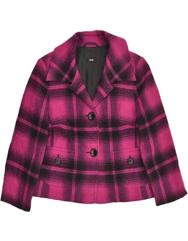 VINTAGE Womens Overcoat IT 38 XS Pink Check