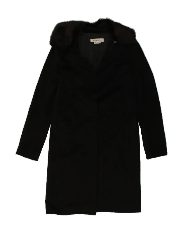 VINTAGE Womens Overcoat IT 40 Small Black New Wool